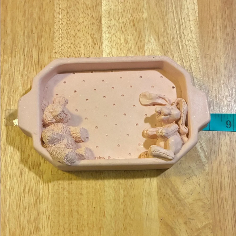 Kids Pink Bath Tray with Bear and Bunny Design. Resin